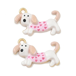 Белый Окрашенного распылением эмали сплава подвески, подвески в форме собаки, стойки покрытие, золотые, белые, 15x24x4 мм, отверстие : 1.8 мм