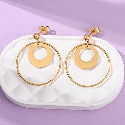 Настоящее золото 18K 304 из нержавеющей стали болтаться серьги, круглые кольца, ионное покрытие (ip), реальный 18 k позолоченный, 30.5x25 мм