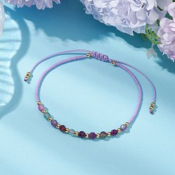 Серый агат Браслеты из бисера из натурального серого агата, круглые, с латунью и бисером, внутренний диаметр: 3-1/4~5-1/4 дюйм (8.4~13.5 см)