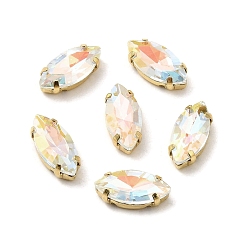 Кристалл K9 стеклянный светильник ab(la) с эффектом конского глаза, пришить стразы, многожильных ссылки, с золотыми тонами латунных зубьев, аксессуары для одежды, кристалл, 15x7x5 мм, отверстие : 1 мм