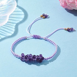 Аметист Плетеные браслеты из бусин натурального аметиста, плетеные браслеты из нейлоновой нити для женщин, внутренний диаметр: 1-7/8~3-1/8 дюйм (4.9 см)