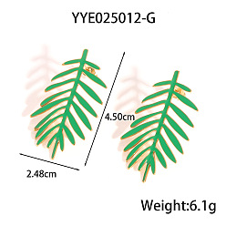 Зеленый Серьги-гвоздики из нержавеющей стали с эмалью в виде листьев для женщин, зелёные, 45x24.8 мм