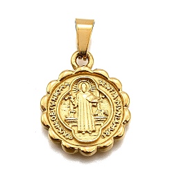 Золотой 304 подвески из нержавеющей стали, религиозная тема, вакуумное покрытие pvd, цветок со святым бенедиктом, золотые, 22x18x2.5 мм, отверстие : 3x7 мм