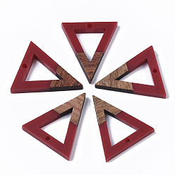 Темно-Красный Подвески из смолы и ореха, треугольные, темно-красный, 27.5x24x3.5 мм, отверстие : 1.8 мм