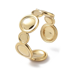 Real 14K Gold Plated 304 Stainless Steel Open Cuff Ring Components, Bezel Cup Ring Settings, Flat Round, Real 14K Gold Plated, US Size 7 1/4(17.5mm), Tray: 3mm