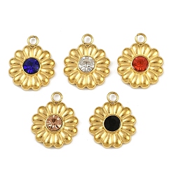 (52) Непрозрачная лаванда 304 прелести нержавеющей стали, со стразами, цветочный шарм, реальный 18 k позолоченный, ионное покрытие (ip), разноцветные, 14.5x11.5x3.5 мм, отверстие : 1.8 мм