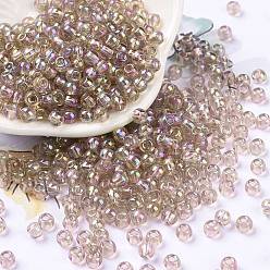 Rosy Brown 6/0 Glass Seed Beads, Inside Colours, Round, Transparent Colours Rainbow, Rosy Brown, 4x3mm, Hole: 1.2mm, about 6925pcs/pound