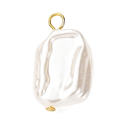 Золотой Абс пластмассовые жемчужные подвески, с железной фурнитурой, прямоугольные, золотые, 31x17.5~18x6.5 мм, отверстие : 4 мм