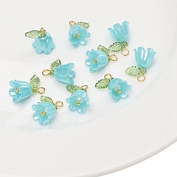 Голубой 2ПК акриловый искусственный жемчуг, подвески в форме колокольчика и орхидеи, с железной фурнитурой золотого цвета, голубой, 14x11 мм