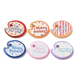 Mixed Color Motivational Quote Palette Shaped Printed Opaque Acrylic Beads, Mixed Color, 25.5x21x5mm, Hole: 2.5mm
