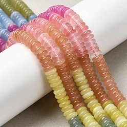 Смешанные камни Нити бусин из вишневого кварцевого стекла, окрашенного натурального белого нефрита и зеленого авантюрина, рондель, разноцветные, 6.5x2~2.5 мм, отверстие : 0.8~0.9 мм, около 166~168 шт / нитка, 10.83~14.88'' (37.5~37.8 см)