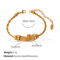 Самородки 304 Браслеты из нержавеющей стали и кубического циркония, браслеты-цепочки со скрепками для женщин, золотые, самородки, 6.30 дюйм (16 см)