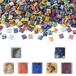 Gemischte Farbe 45g 9 Farben 2-Loch Backfarbe Glasperlen, Viereck, Gemischte Farbe, 5x5x2 mm, Bohrung: 0.7~1 mm, etwa 5 g / Farbe