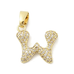 Letter W Латунные микро проложить кубического циркония подвески, буквы, реальный 18 k позолоченный, Буква W, 15.5x16.5x3 мм, отверстие : 4.8x2.9 мм
