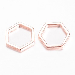 Rose Gold Alloy Linking Rings, Hexagon, Rose Gold, 22x19.5x2.5mm