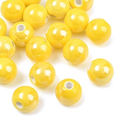 Yellow Glazed Porcelain Round Beads, Glossy Ceramic Beads, Yellow, 10mm, Hole: 2mm