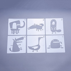 White Plastic Drawing Stencil for Kids Teen Boys Girls, Reusable Drawing Template for DIY Scrapbooking, Journal, School Projects, Animal Theme, White, 130x130x0.3mm, 6pcs/set