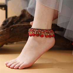 Красный Браслеты на ногу с кисточками из синтетического бирюзового цвета в стиле бохо для женщин в форме слона и латунной рыбы, золотые, красные, 8-5/8~9-1/2 дюйм (220~240 мм)