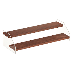 Сиена 2-ярусные прозрачные акриловые минифигурки с подставками для демонстрации, деревянный держатель для органайзера для уставших фигурок, для косметики, кукла, модель, цвет охры, готовое изделие: 30.5x10.5x7.3 см