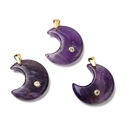 Аметист Подвески из натурального аметиста , с микропаве из кубического циркония на латунной основе и фурнитурой из нержавеющей стали., Луна прелести, золотые, 201 мм, отверстие : 23x21x6.5 мм