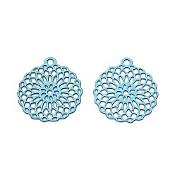 Темно-Голубой Полые подвески из нержавеющей стали, окрашенные аэрозольной краской., круглые подвески с цветочным рисунком, глубокое синее небо, 430 мм, отверстие : 14.5x13x0.3 мм