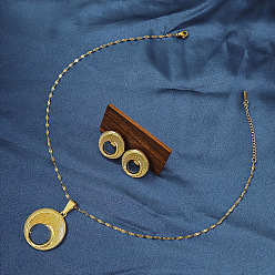 Ring Комплект из ожерелья с подвеской из сплава и сережек-гвоздиков для женщин, золотые, кольцо, 405 мм и 35x22 мм