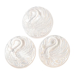 Морская Ракушка Натуральный белый кабошоны оболочки, плоский круглый с резным лебедем, цвет морской раковины, 31x29x2 мм