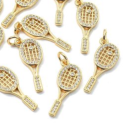Plaqué 18K Or Véritable Pendentifs en laiton Shegrace avec zircon cubique transparent, charmes de raquette de tennis, sans cadmium et sans plomb et sans nickel, réel 18 k plaqué or, 22x8x2mm, Trou: 3.5mm
