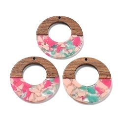 (52) Непрозрачная лаванда Подвески из смолы и ореха, плоско-круглые, разноцветные, 38x3 мм, отверстие : 2 мм