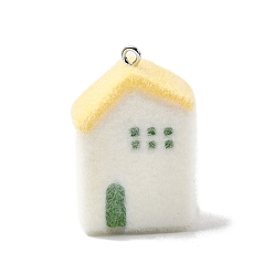 Дом Подвески из непрозрачной смолы, с платиновыми тоновыми железными петлями, дом, 34.5x23x14 мм, отверстие : 2 мм