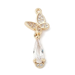 Настоящее золото 14K Латунные микро проложить кубического циркония подвески, без кадмия, без никеля и без свинца, бабочка со слезой, реальный 14 k позолоченный, 25x9.5x4 мм, отверстие : 1 мм