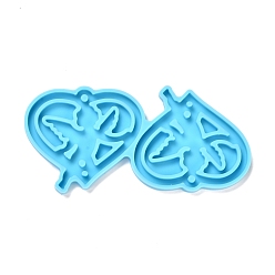 Deep Sky Blue Valentine's Day Theme DIY Pendant Silicone Molds, for Earring Makings, Resin Casting Molds, For UV Resin, Epoxy Resin Jewelry Making, Heart with Angel, Deep Sky Blue, 85x40x4mm, Hole: 2~2.5mm