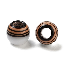 Сэнди Коричневый Полосатые европейские бусины из смолы, крупные бусы круглое отверстие, белые, песчаный коричневый, 14x12 мм, отверстие : 6 мм