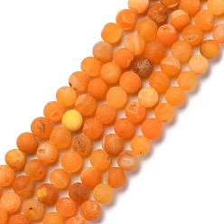 Dark Orange Natural Druzy Geode Agate Bead Strands, Frosted, Round, Dyed & Heated, Grade A, Dark Orange, 6mm, Hole: 1mm, about 63pcs/strand, 15.35 inch.