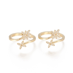 Золотой Латунные кольца из манжеты с прозрачным цирконием, открытые кольца, долговечный, цветок, золотые, Размер 7, внутренний диаметр: 17 мм