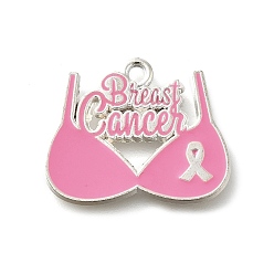 Clothes Розовая лента осведомленности о раке молочной железы, подвески из сплава с эмалью, серебряные, нижнее белье, 19x23x1.5 мм, отверстие : 1.8 мм