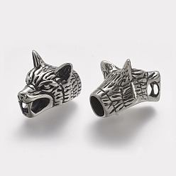 Античное Серебро 304 концы из нержавеющей стали шнур, для изготовления кожаных браслетов, античное серебро, 27.5x18x16 мм, отверстие : 8 мм