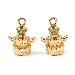 Желто-Зеленый Латунные микро проложить кубического циркония прелести, реальный 18 k позолоченный, кулон в виде звезды, желто-зеленый, 14x10.5x7 мм, отверстие : 1.6 мм