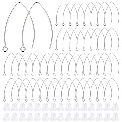 Нержавеющая Сталь Цвет 200 шт. 304 крючки для серег из нержавеющей стали, маркиза ушная проволока, с 200 пластиковыми ушными гайками, цвет нержавеющей стали, 39~40x24x0.9 мм, отверстие : 2 мм, 19 датчик, штифты : 0.9 мм