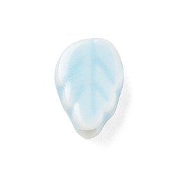 Light Blue Handmade Porcelain Beads, Bright Glazed Porcelain, Leaf, Light Blue, 12.5x9x4.5mm, Hole: 2.5mm