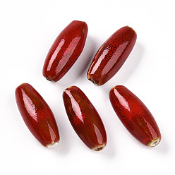 Малиновый Фарфоровые бусины ручной работы, фантазии античного стекла фарфора, овальные, малиновый, 30~32x12~13.5 мм, отверстие : 2~3.5 мм