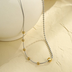 Золотой & Цвет Нержавеющей Стали 304 ожерелья из цепочек с круглыми шариками и цепочек-змей из нержавеющей стали для женщин, золотые и нержавеющая сталь цвет, 18.31 дюйм (46.5 см)