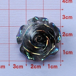 Flower Iridescent Opaque Resin Imitation Shell Cabochons, Black, Flower, 35x35mm