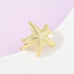 Морская звезда Латунные манжеты с океанской тематикой, реальный 18 k позолоченный, без кадмия, без никеля и без свинца, морская звезда, 20 мм, внутренний диаметр: регулируемый