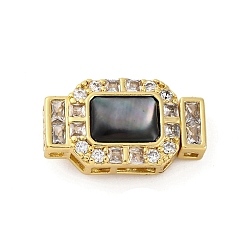 Настоящее золото 18K Прямоугольные застежки-коробочки из латуни с микропаве из прозрачного кубического циркония, без кадмия, без никеля и без свинца, с черной оболочкой, реальный 18 k позолоченный, 20.5x11.5x8 мм, отверстие : 1.5x1.5 мм