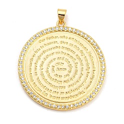 Настоящее золото 18K Латунь с кубическим цирконием подвеской, долговечный, без свинца и без кадмия, плоско-круглые, реальный 18 k позолоченный, 38x34.5x2 мм, отверстие : 4x3.5 мм