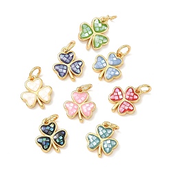 (52) Непрозрачная лаванда Латунь эмаль подвески, клевер амулеты, с естественной оболочке, долговечный, стойки покрытие, с целью перехода в кольце, реальный 18 k позолоченный, разноцветные, 11.5x10x2 мм