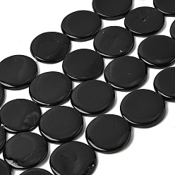 Черный Естественных пресноводных оболочки бисер нитей, окрашеные, плоско-круглые, чёрные, 20~20.5x3~3.5 мм, отверстие : 0.5 мм, около 20 шт / нитка, 15.75'' (40 см)