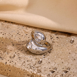 Серебро Модные 304 кольца из нержавеющей стали с кубическим цирконием, змея, особый интерес, для женщин, серебряные, 22.7x26 мм, размер США 8 (18.1 мм)