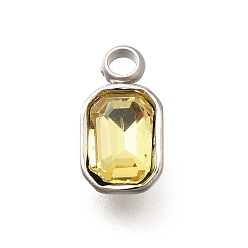 Свет Топаз 304 подвески из нержавеющей стали, со стразами, цвет нержавеющей стали, прямоугольные, светлый топаз, 10.5x5.5x3.5 мм, отверстие : 1.8 мм